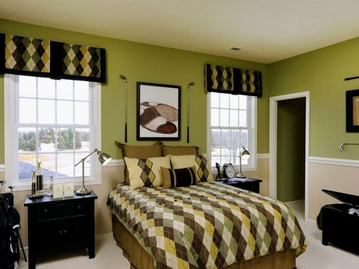 värisuunnittelu makuuhuoneen seinäväri omenanvihreä seinäkoriste