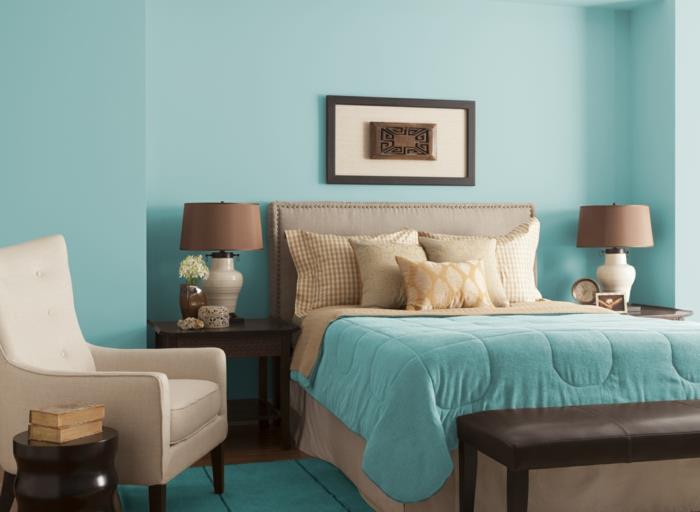 värisuunnittelu makuuhuoneen seinämaali taivaansininen sininen seinäkoriste maalaus