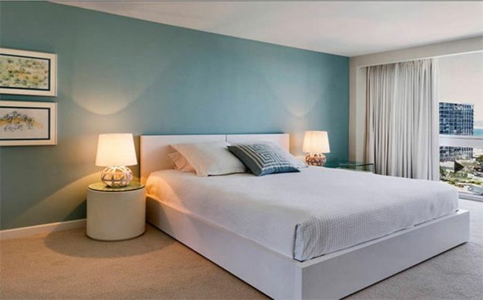 värisuunnittelu makuuhuoneen seinäväri koristelu seinän suunnittelu seinän sisustus sininen valkoinen