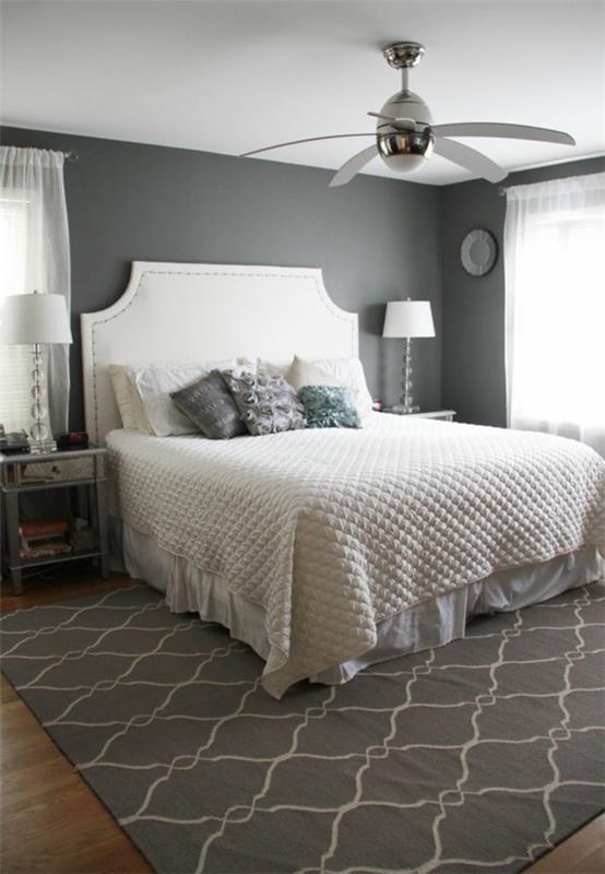 värisuunnittelu makuuhuoneen seinäväri harmaa neutraali värit matto