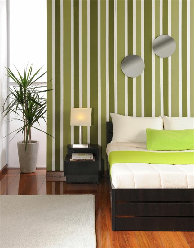 värisuunnittelu makuuhuoneen seinäväri vihreä valkoinen seinäkoriste seinän suunnittelu