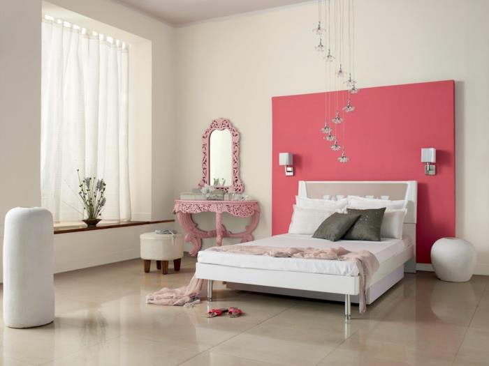 värisuunnittelu makuuhuoneen seinäväri lohi vaaleanpunainen aksentti seinäseinä