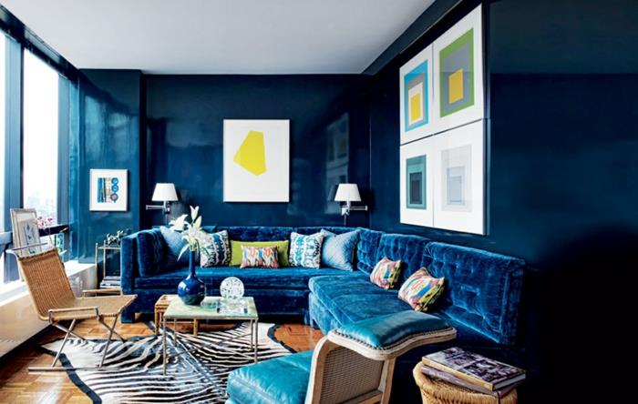 värisuunnittelu makuuhuoneen seinän suunnittelu seinän suunnittelu sininen sametti