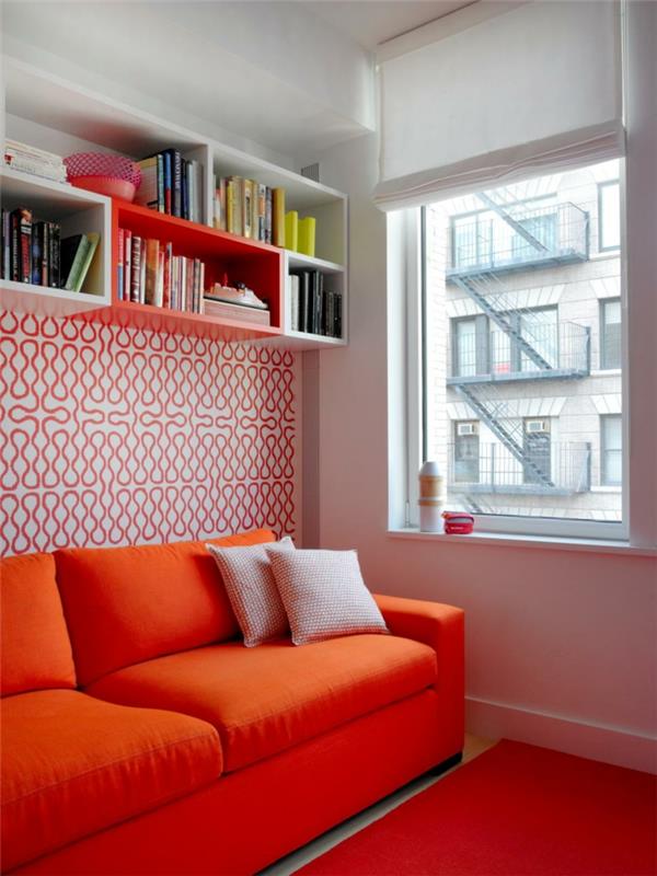 värisuunnittelu mandariiniraja väri kuvio makuuhuone ideoita ikkuna