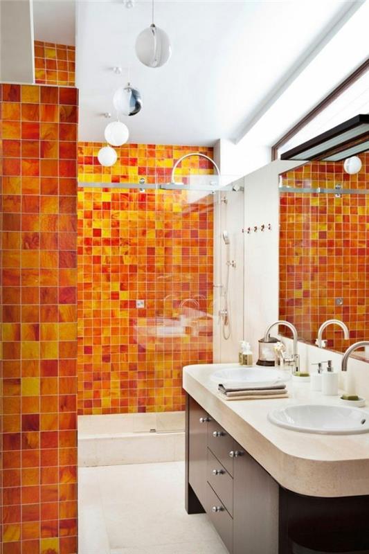 värisuunnittelu mandariini ranta väri kesäideoita 70 -luvun esimerkkejä kylpyhuone