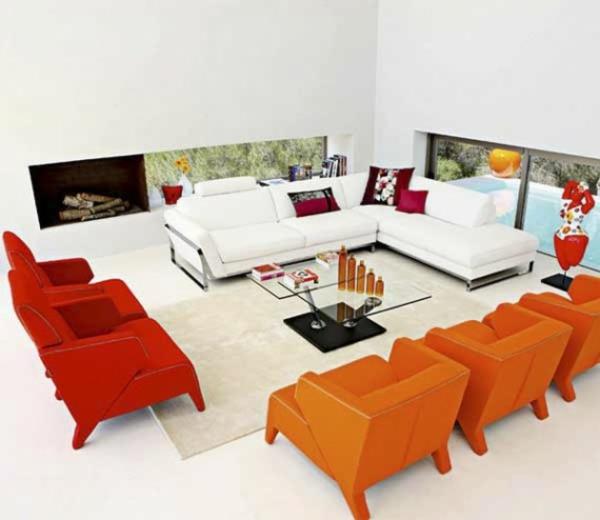 värisuunnittelu seinän suunnitteluideoita oranssi punainen nojatuoli