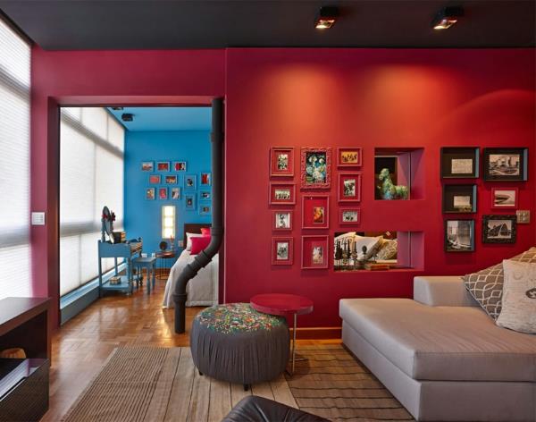väri design asunto olohuone punainen beige