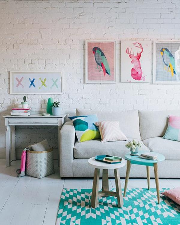 värisuunnittelu olohuoneen seinän väri valkoinen tiiliseinäseinän koristeluideoita