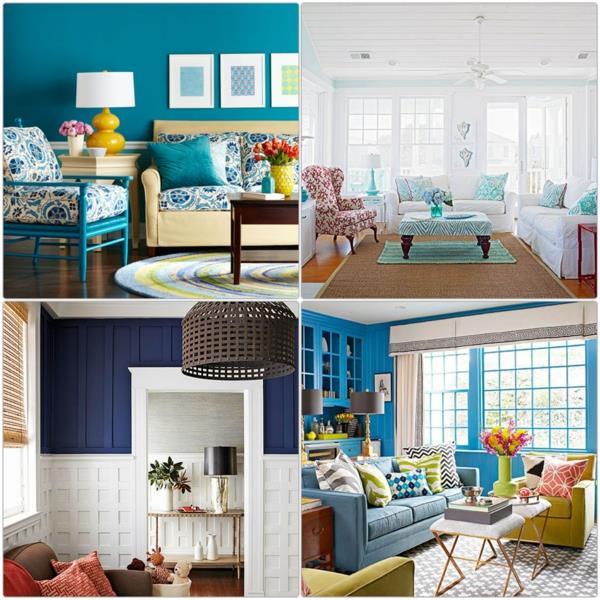 värisuunnittelu olohuoneen seinän värit suunnittelu sininen olohuoneen huonekalut