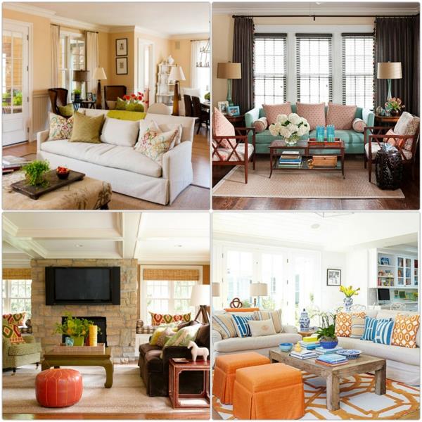 värisuunnittelu olohuoneen seinän värit muoto ruskeat sävyt oranssi olohuoneen huonekalut