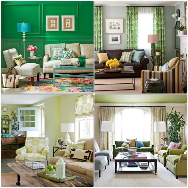 värisuunnittelu olohuoneen seinän värit suunnittelu vihreä olohuoneen huonekalut