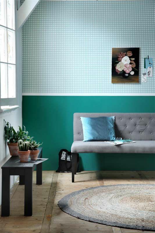 värisuunnittelu olohuoneen seinän värit suunnittelu seinän väri turkoosi kontrasti