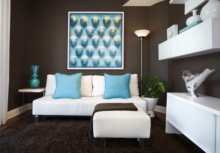 värisuunnittelu olohuoneen seinän suunnittelu seinän suunnittelu ruskea sininen