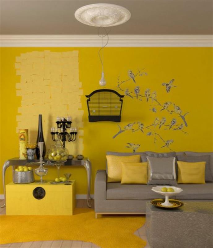 värisuunnittelu olohuoneen seinän suunnittelu seinän suunnittelu keltaiset vaiheet