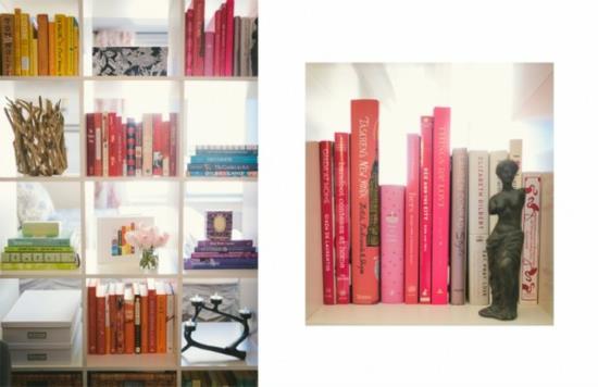 väriideat kirjahylly valkoisten kirjojen kansi vaaleanpunaisena