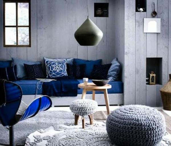 Farbide olohuone sininen sohva nojatuoli