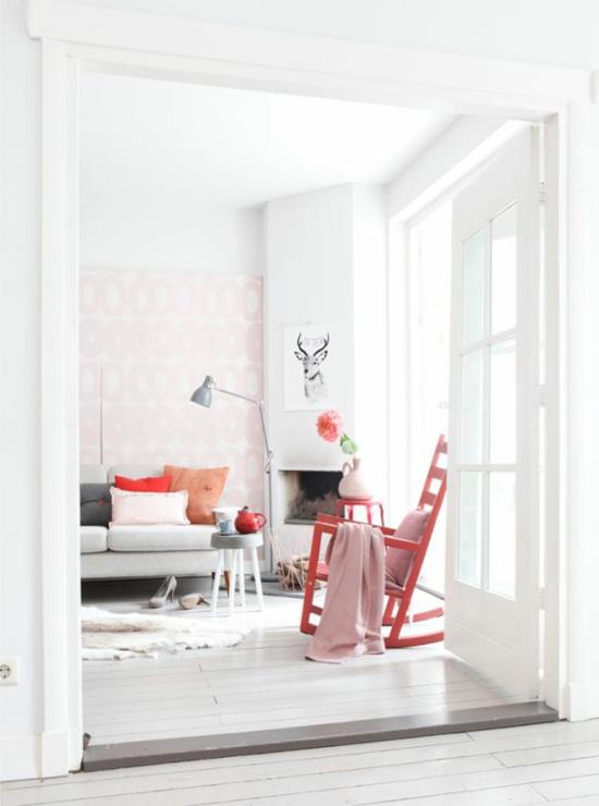 väriideat olohuoneen huonekalut keinutuolin seinätaustakuva kuvio vaaleanpunainen