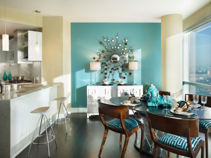 värilliset seinät suunnittelu ruokasalin seinäkoriste soikea ruokapöytä
