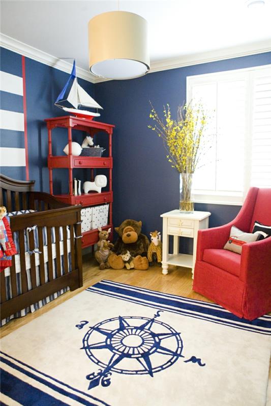 värilliset seinät lastenhuone sininen seinän väri punainen nojatuoli