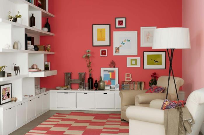 värilliset seinät lämpimiä sävyjä valkoisista huonekaluista eläviä ideoita