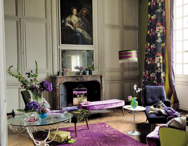 värillinen sisustus - yksityiskohdat violetilla värillinen sisustus jalokivet inspiraatio violetti vihreä kontrasti