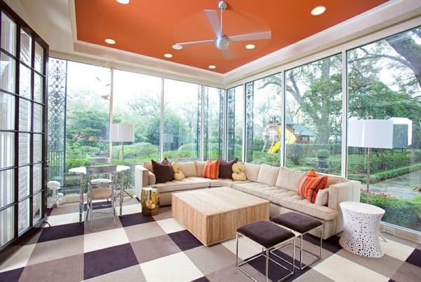 värillinen huoneen sisustus trendikkäät puutarhatuolit värillinen lattiakatto