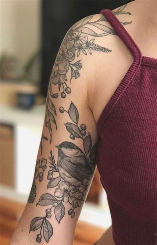 Tyttömäinen musta kukka kukka käsivarsi hiha tatuointi ideoita naisille koossa 1000 X 1555