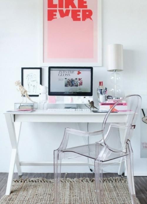 hienot kotitoimiston ideat tyylikäs akryyli valkoinen työpöytä moderni