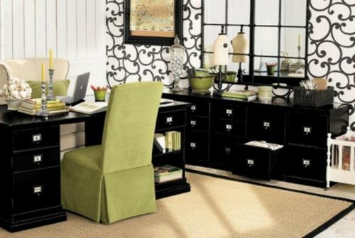 hienot kotitoimiston ideat tyylikäs vihreä tuolin kansi musta laatikko