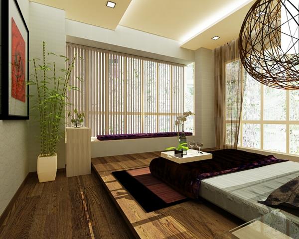 feng shui -vuode aasialaistyylinen makuuhuone huonekasvit