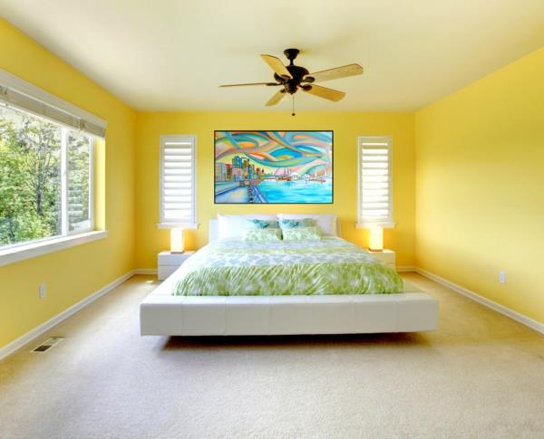 feng shui sängyn seinän värit makuuhuoneen keltainen