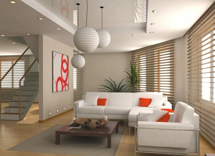 feng shui -värit avoimet valkoiset sohvan oranssit tyynyt