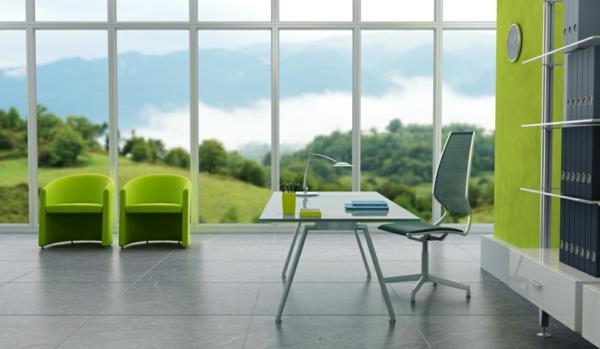 moderni toimistotalo vihreä nojatuoli -ikkuna feng shui minimalistinen