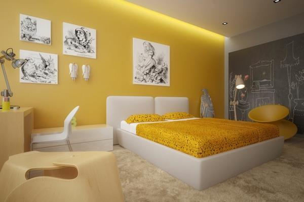 feng shui makuuhuoneen värit keltaiset puukalusteet feng shui -vuode