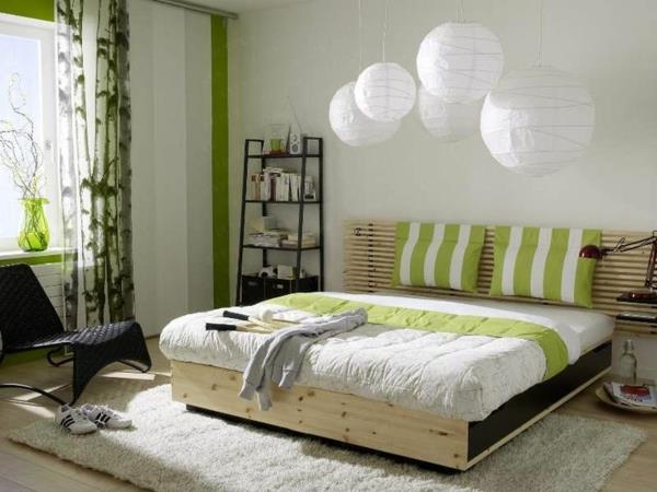 feng shui makuuhuoneen värit vihreä puukalusteet vuode matto