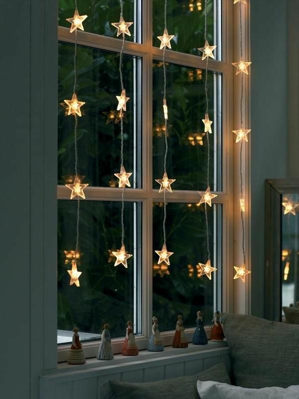 ikkunan koristelu joulu keiju valot tähdet
