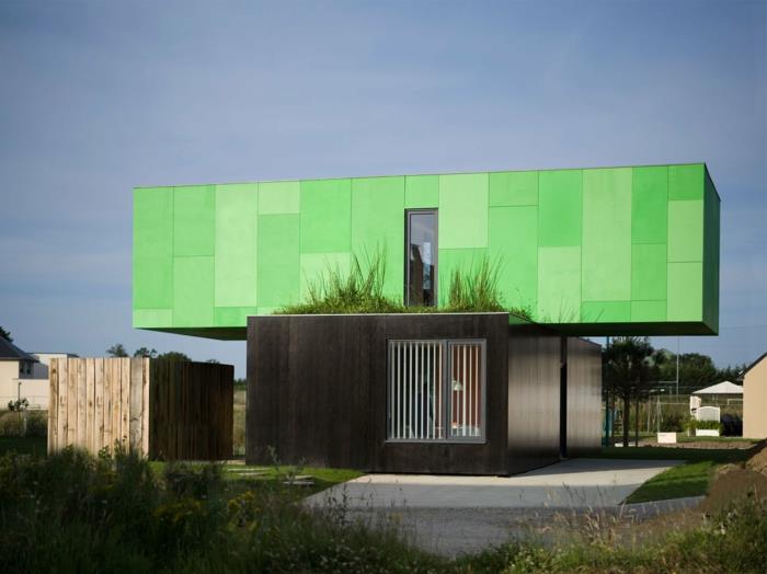 elementtitalo moderni epätavallinen vihreä moderni arkkitehtuuri