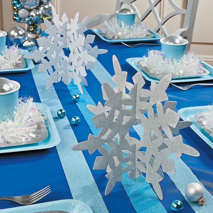 juhlapöydän koristeet joulu lumihiutaleet hopea aksentti