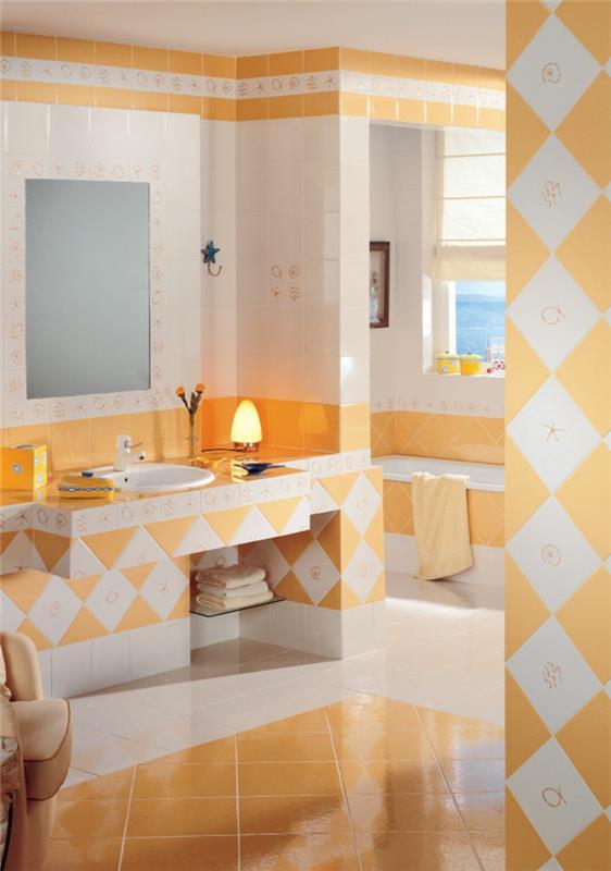 laatat väri kylpyhuone suunnittelu kodikas oranssi valkoinen yhdistää