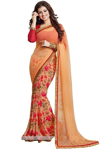 Blomstret Chiffon Saree