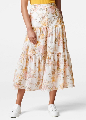 Blomstret midi -nederdel