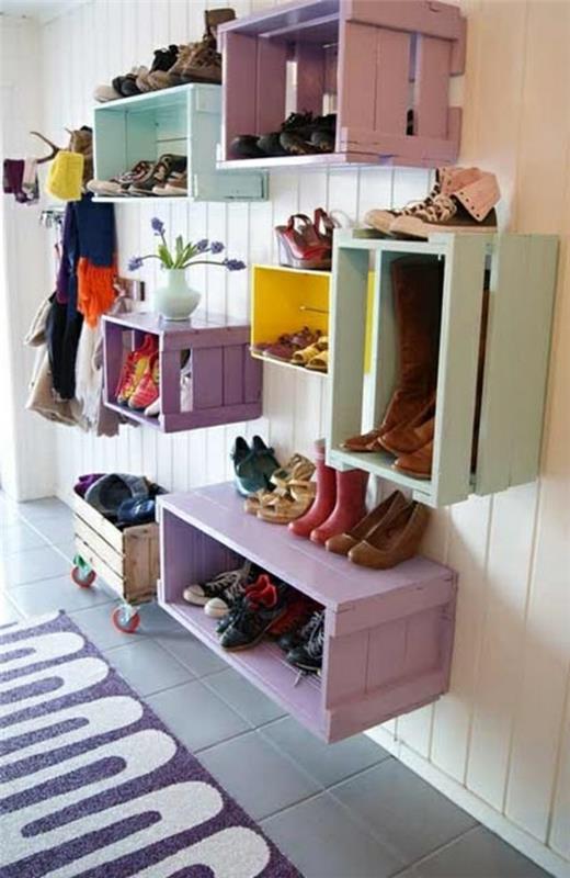 käytävä design huonekalut puinen hylly rakentaa DIY kenkä teline maali puulaatikot