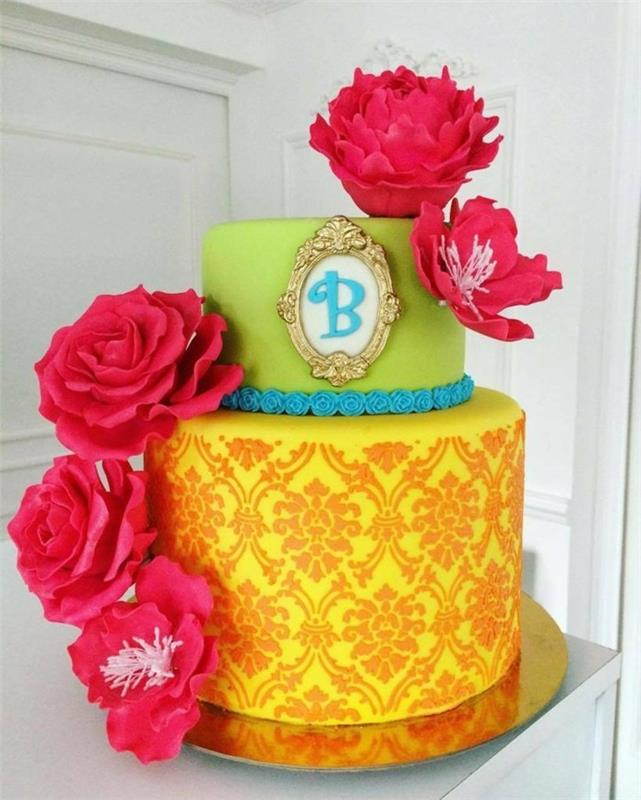fondantikakku sydänkakku fondanttireseptillä vaaleanpunaisia ​​kukkia