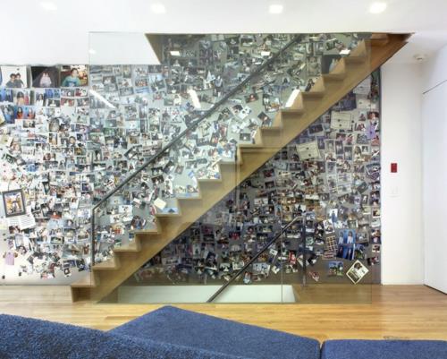 valokuvaseinä perhevalokuvat seinän suunnittelu portaat askel lasi kaide