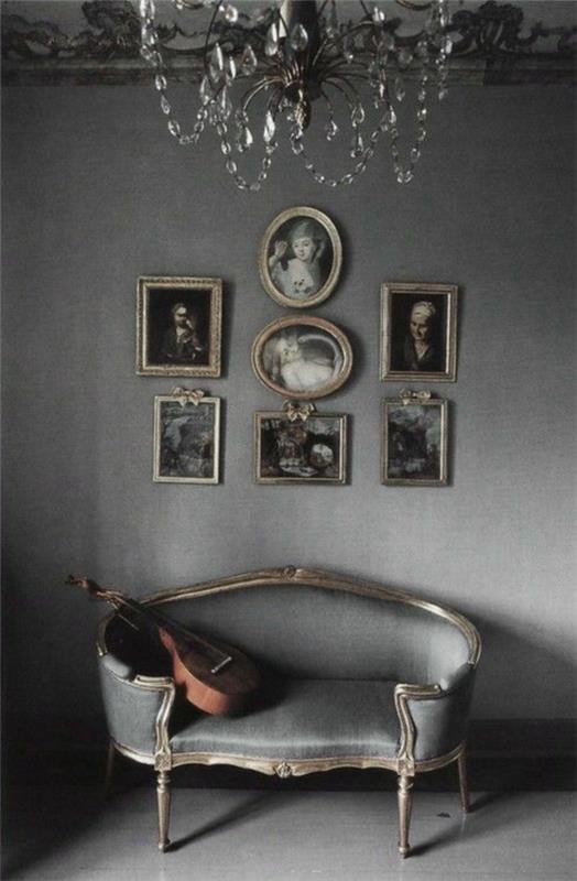 ranskalaiset antiikkiset maalaiskalusteet verhoiltu sohva harmaa