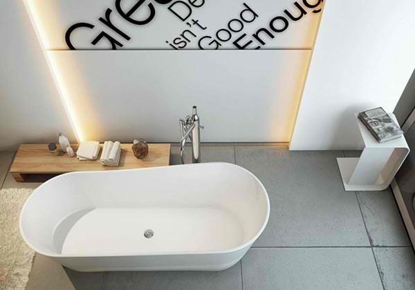 vapaasti seisova kylpyamme moderni kylpyhuone seinän suunnittelu betonilaatat lattia moma design