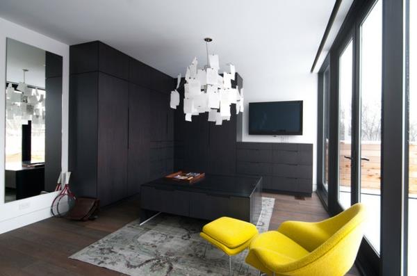 ystävälliset huoneet todellisille miehille minimalistinen design sitruunankeltainen lepotuoli ja jakkara