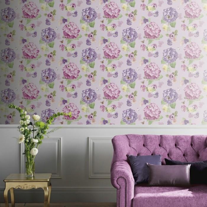 kevään värit tuore seinän suunnittelu violetti sohva