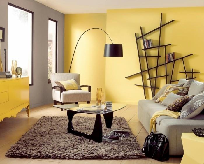 kevät värit keltaiset seinät ruskea matto olohuone ideoita