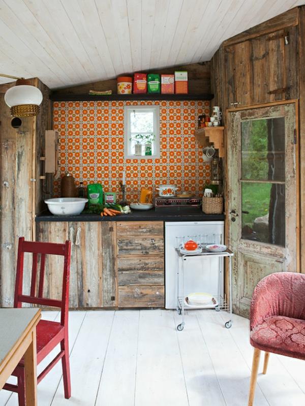 tuoreet keittiön takaseinäideat laatat oranssilla pyöreällä kuviolla